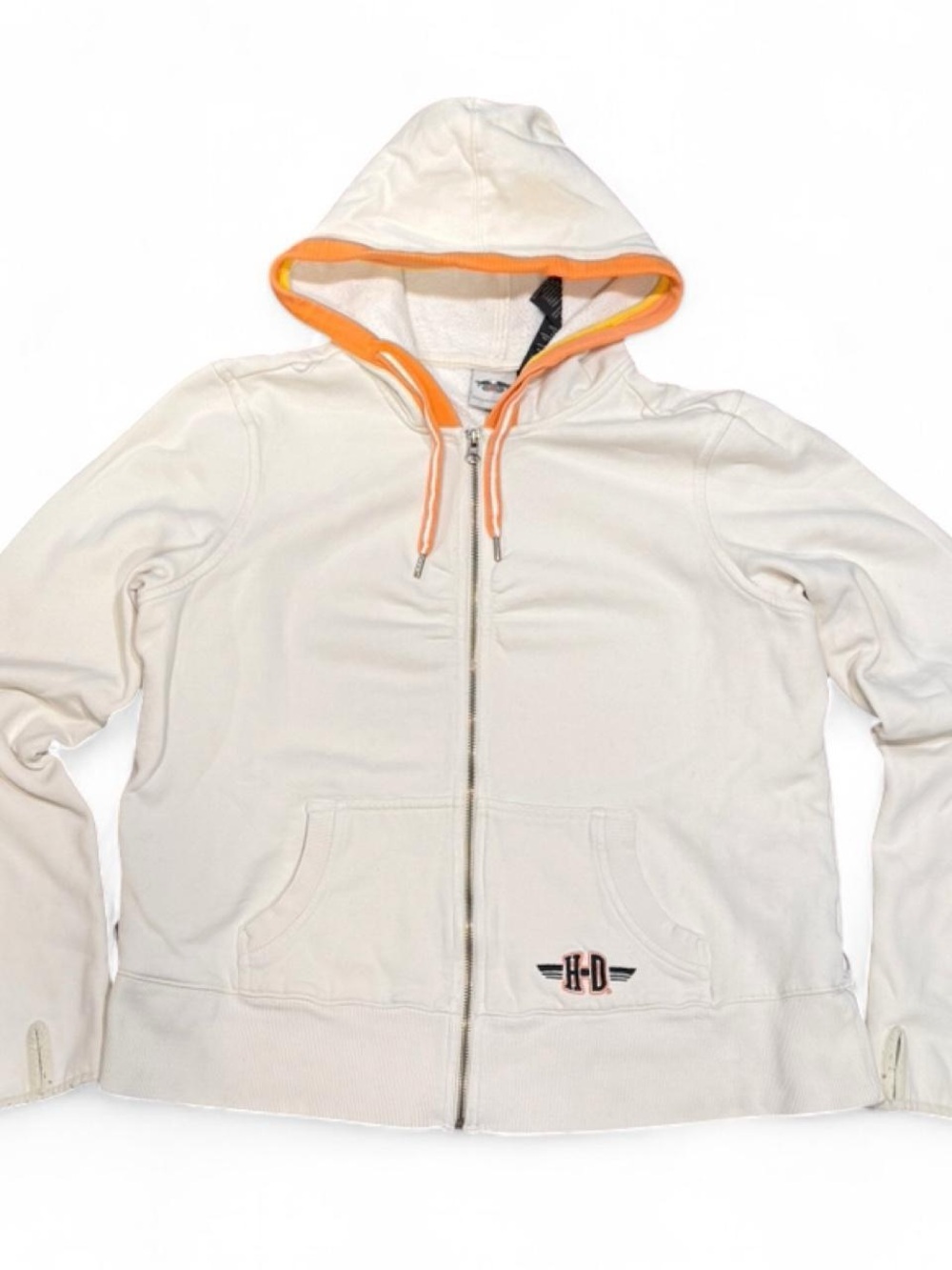 Y2K Harley Davidson Embroidered White Zip Up Hoodie